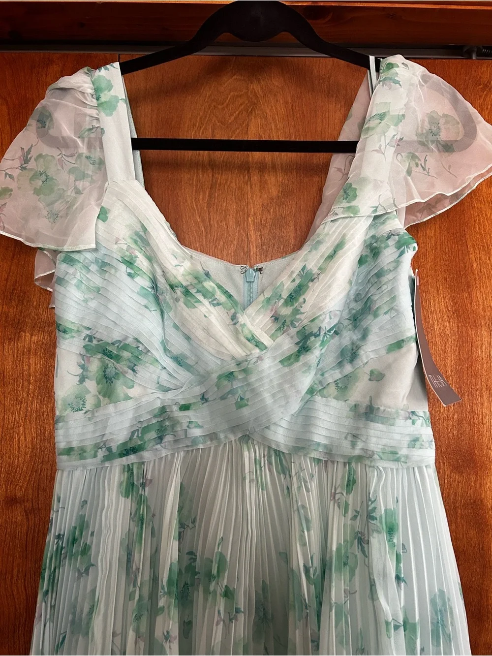Theia Mint Green Floral Pleated Maxi Dress - Picture 2 of 13